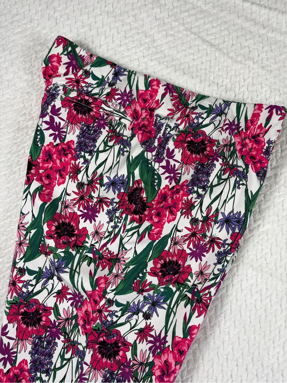 Isaac Mizrahi Live Stretch Ankle Pants Floral Pink White Green Pull On SZ 12P